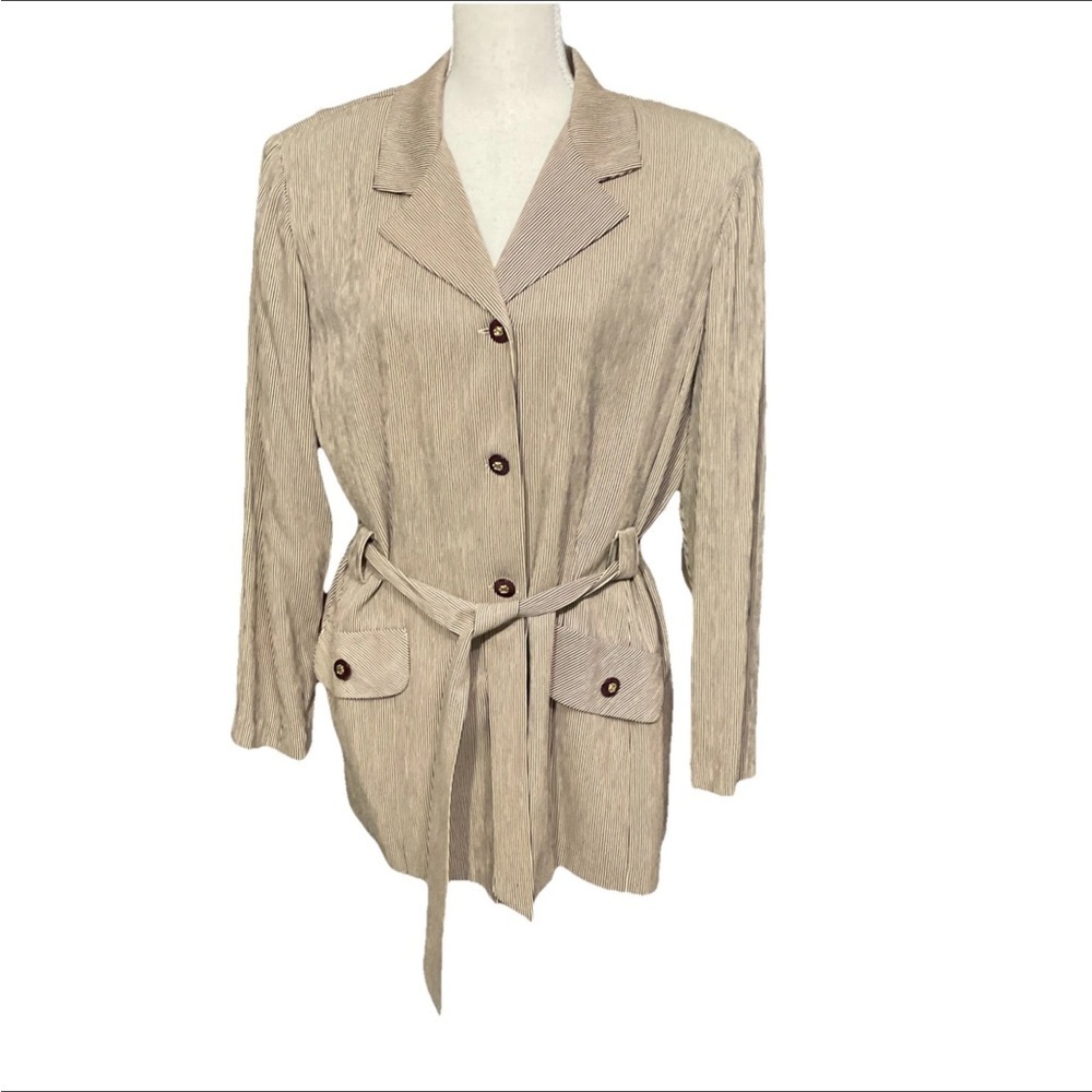 R&M Richards by Karen Kwong Black Tan Belted Vintage Blazer Jacket 14P